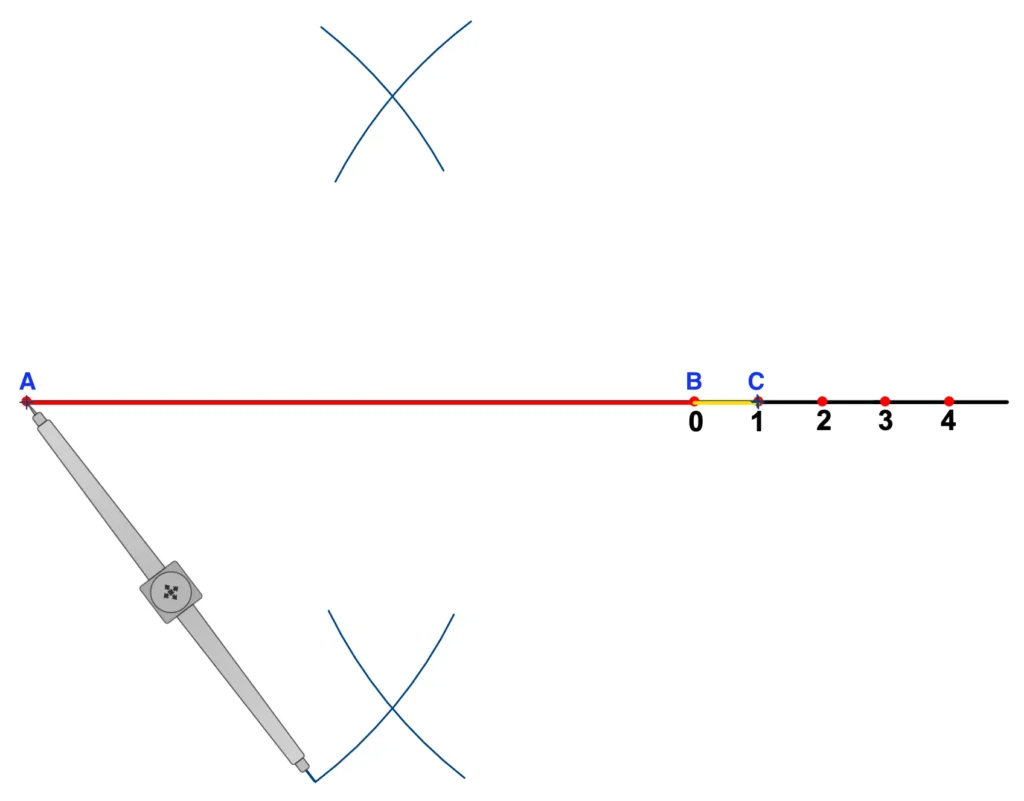 Fourth step to find line bisector of a line segment